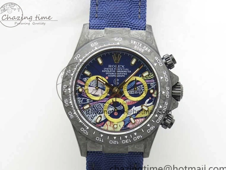 1222 Daytona DIW Carbon OMF Best Edition Blue Paint Dial on Deep Blue Nylon Strap A Tailored 2842